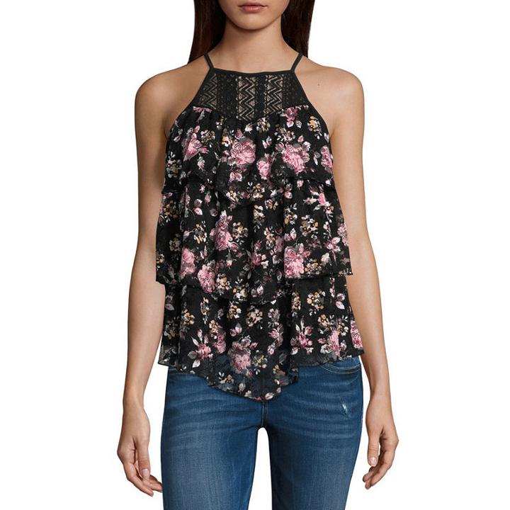 Almost Famous Sleeveless Straight Neck Knit Blouse-juniors