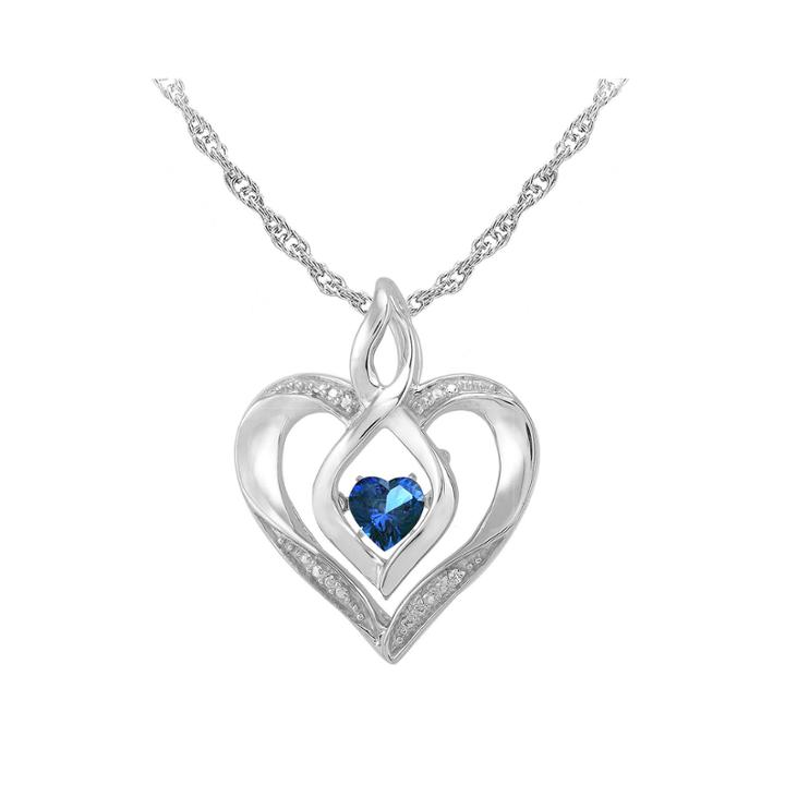 Love In Motion&trade; Lab-created Sapphire And Diamond-accent Heart Pendant Necklace