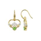 Heart-shaped Genuine Peridot And Diamond-accent Claddagh Earrings