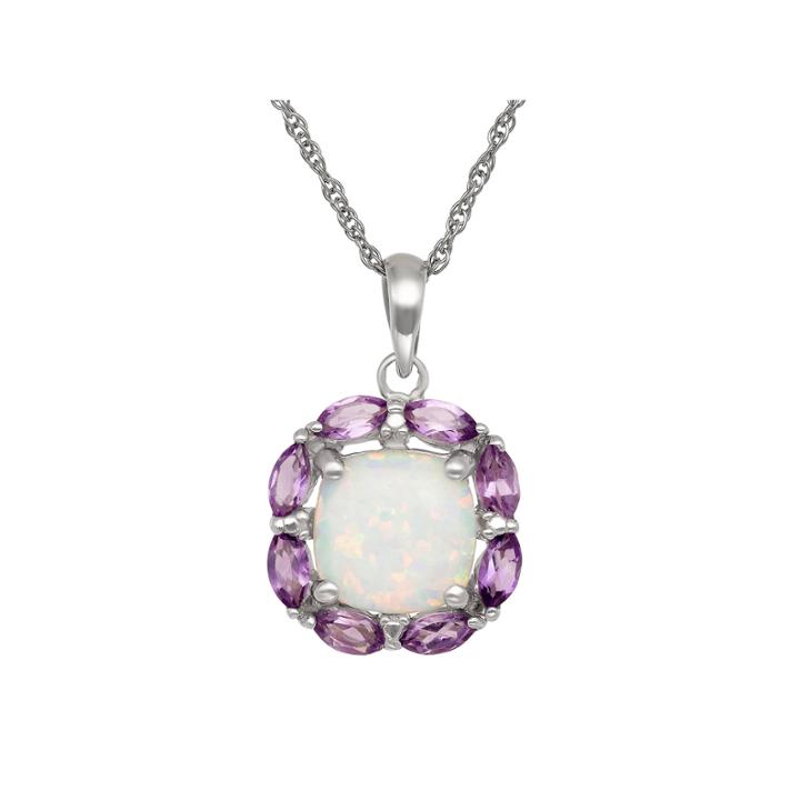 Simulated Opal & Genuine Amethyst Sterling Silver Pendant