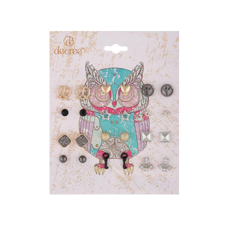 Decree Owl 12-pr. Tri-tone Earring Set