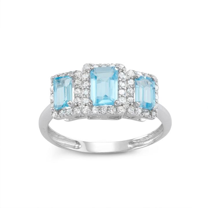 Genuine Swiss Blue Topaz And 1/3 C.t. T.w.diamond 10k White Gold Ring