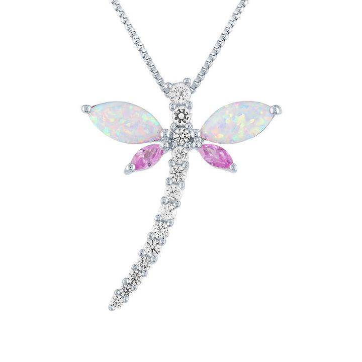 Womens Lab Created Multi Color Opal Sterling Silver Butterfly Pendant Necklace