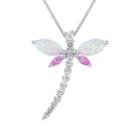 Womens Lab Created Multi Color Opal Sterling Silver Butterfly Pendant Necklace