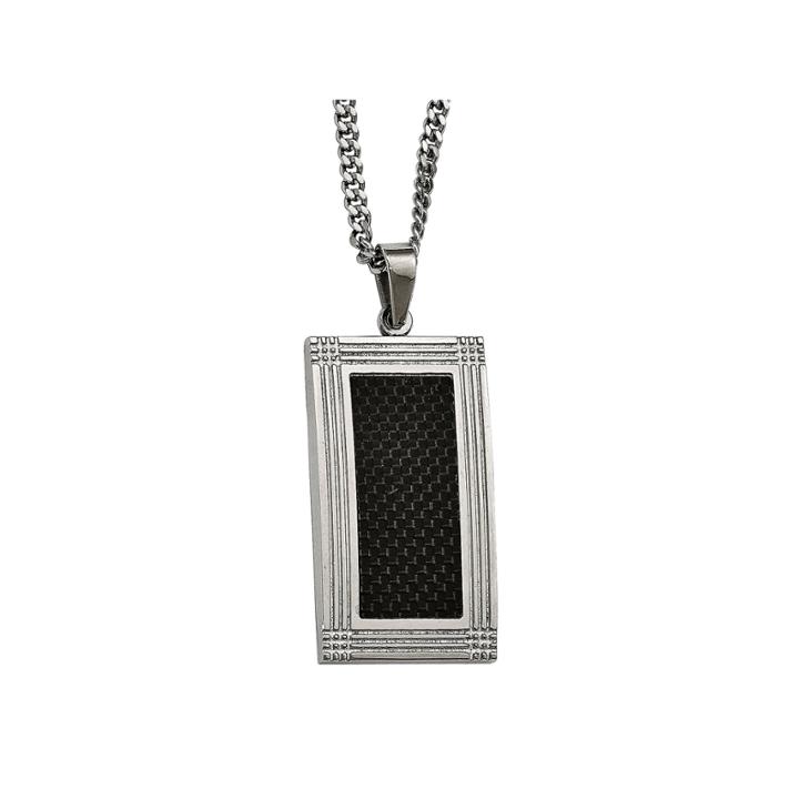 Mens Stainless Steel & Black Carbon Fiber Pendant