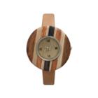 Olivia Pratt Faux Wood Bezel Beige Stripe Petite Leather Watch 26265wbeige Stripe