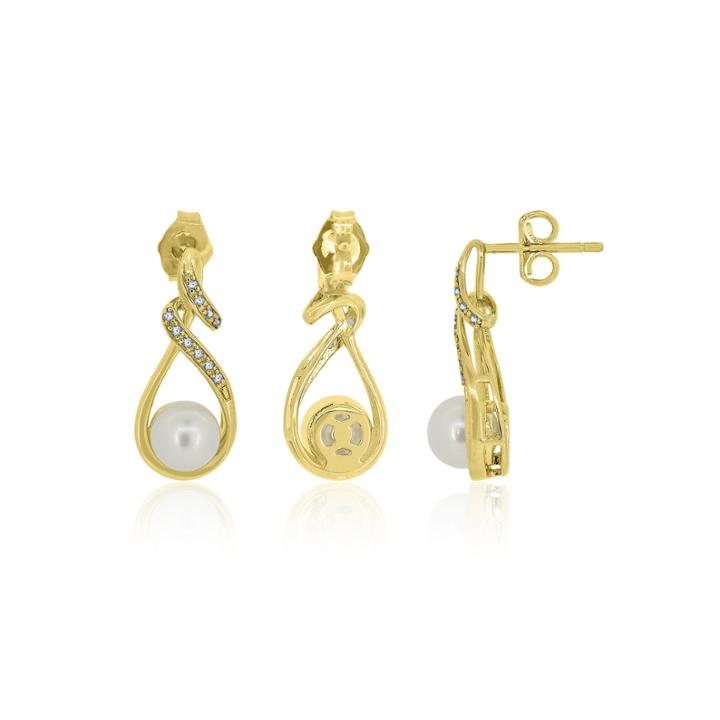 Cultured Freshwater Pearl & Lab-created White Sapphire 14k Gold Over Silver Drop Earrings