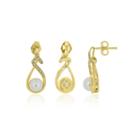 Cultured Freshwater Pearl & Lab-created White Sapphire 14k Gold Over Silver Drop Earrings
