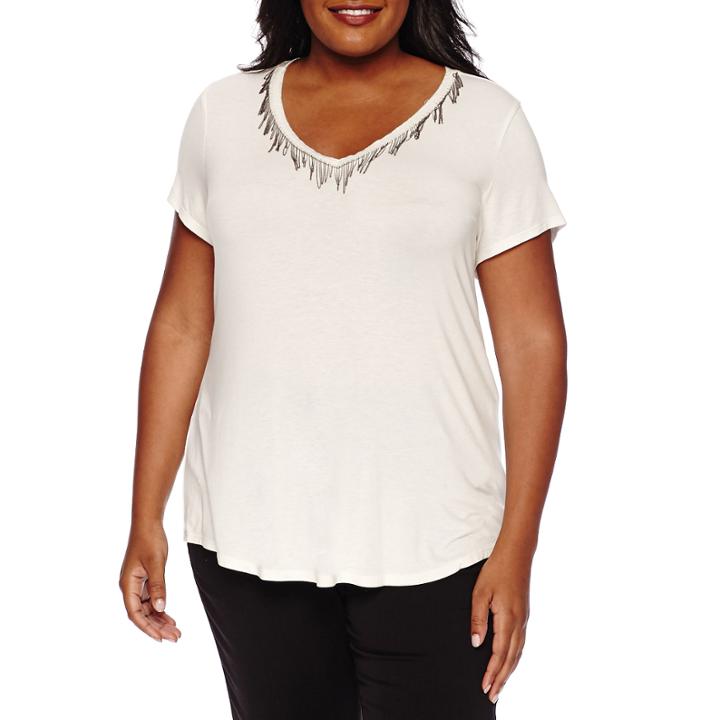 A.n.a Short-sleeve Chain Necklace Tee - Plus