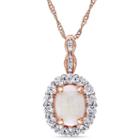 Womens Diamond Accent Genuine Pink Opal Pendant Necklace