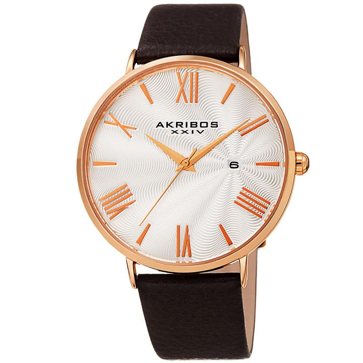 Akribos Xxiv Mens Brown Strap Watch-a-1041rgbr