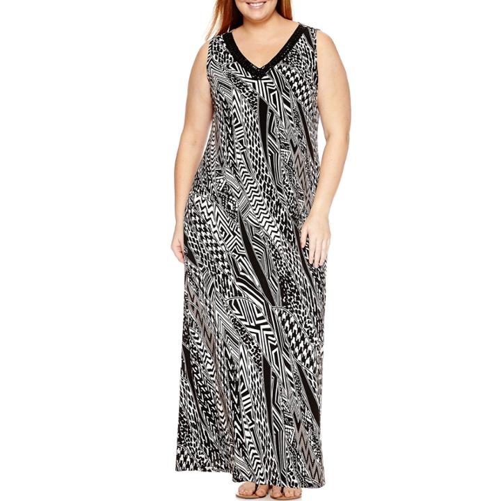 Jennie And Marlis Sleeveless Beaded Stripe Maxi Dress-plus