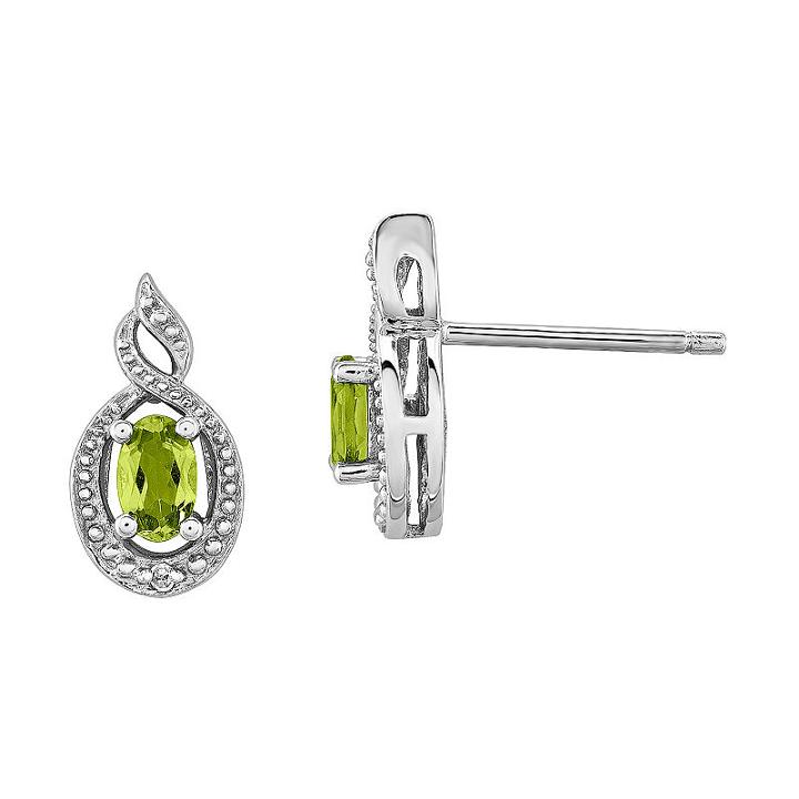 Diamond Accent Genuine Green Peridot 13mm Stud Earrings