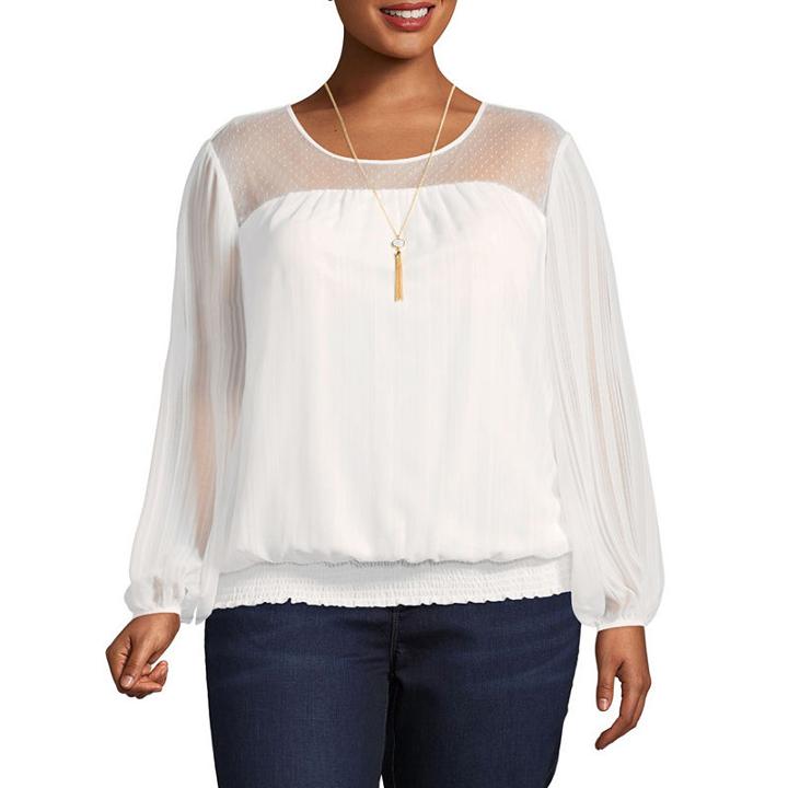 Alyx Long Sleeve Round Neck Woven Blouse - Plus