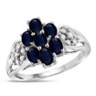 Womens Diamond Accent Color Enhanced Blue Sapphire Sterling Silver Cluster Ring