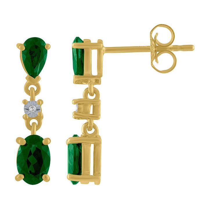 Lab Created Green Emerald 10k Gold Drop Earrings