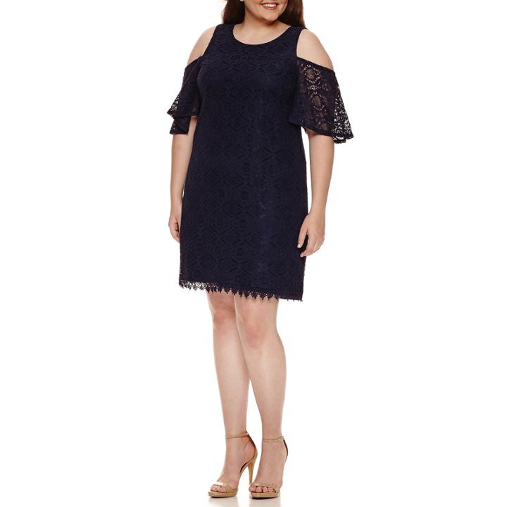 My Michelle Short Sleeve A-line Dress-juniors Plus Crochet Lace Cold Shoulder Dress