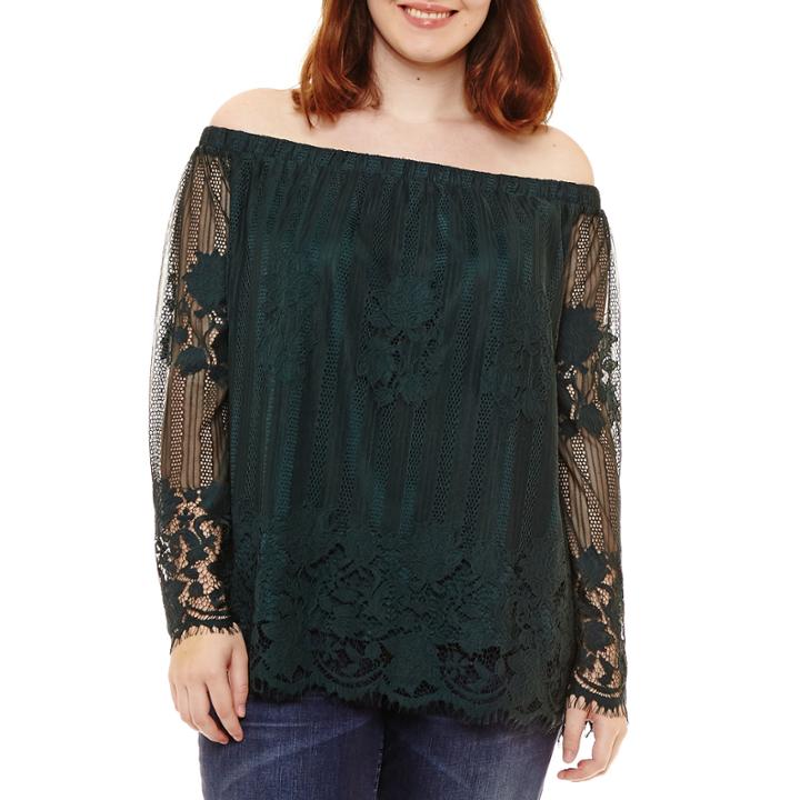 Arizona Lace Off Shoulder Top- Juniors Plus