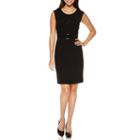 Chelsea Rose Sleeveless Pleated-neck Buckle-front Sheath Dress
