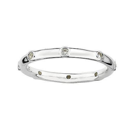 Personally Stackable Genuine White Topaz Sterling Silver Station Ring