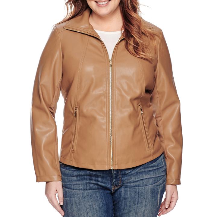 Liz Claiborne Faux-leather Wing-collar Jacket - Plus