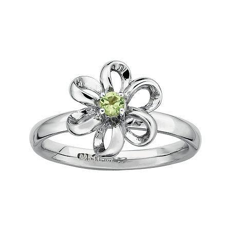 Personally Stackable Lab-created Peridot Sterling Silver Flower Stackable Ring