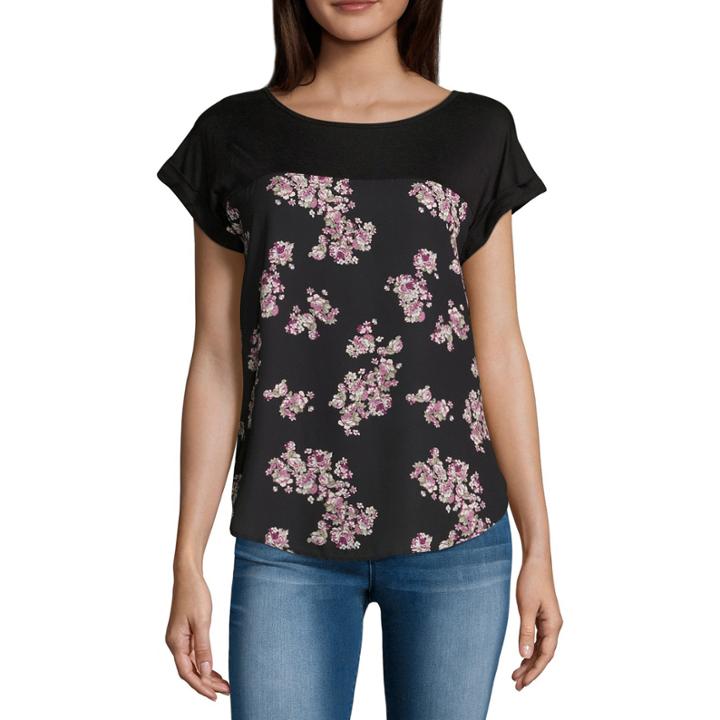 Rewind Short Sleeve Round Neck Floral T-shirt-womens Juniors
