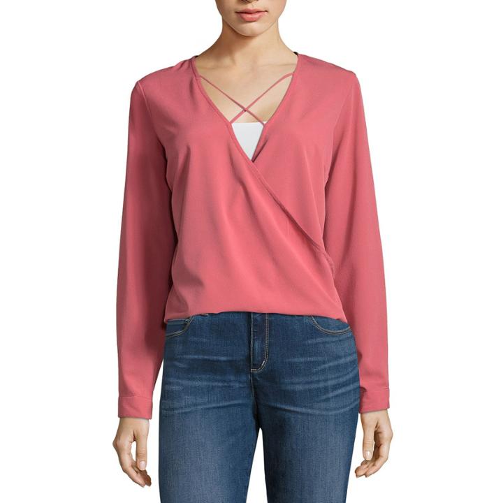 Derek Heart Not Applicable Long Sleeve V Neck Blouse-juniors