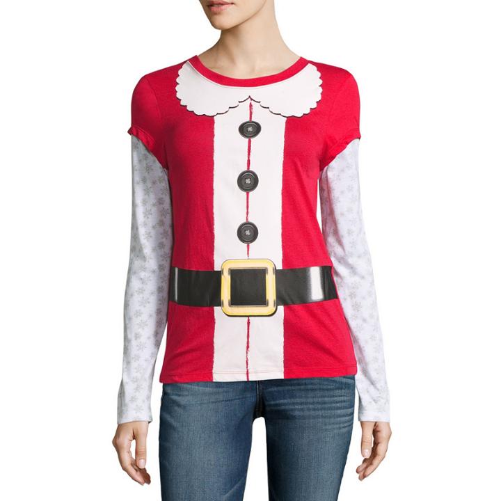 Long Sleeve Scoop Neck Pattern T-shirt-womens Juniors