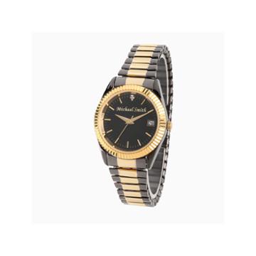 Personalized Mens Black And Gold Tone Diamond Accent Expansion Watch