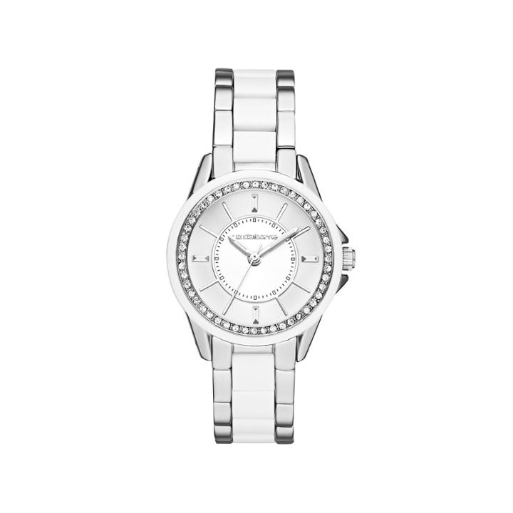 Liz Claiborne Womens Silver-tone & White Crystal-accent Watch