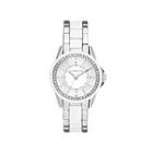 Liz Claiborne Womens Silver-tone & White Crystal-accent Watch