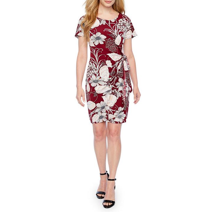 Robbie Bee Short Sleeve Floral Shift Dress-petites