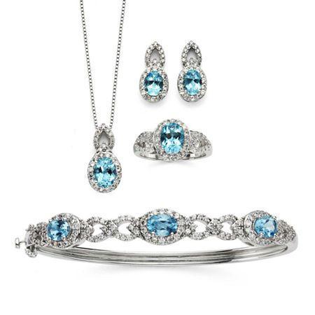 Genuine Blue Topaz & Cubic Zirconia Boxed 4-pc. Jewelry Set