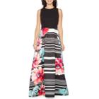 Melrose Sleeveless Floral Stripe Evening Gown