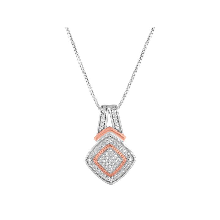 1/10 Ct. T.w. Diamond Sterling Silver & 14k Rose Gold Over Silver Pendant Necklace