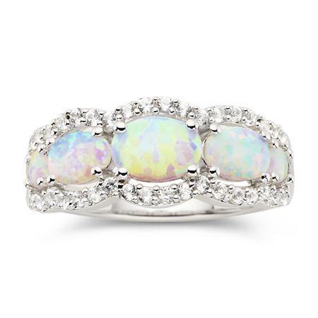 Lab-created Opal & White Sapphire Band Ring