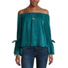 By & By Long Sleeve Round Neck Satin Blouse-juniors