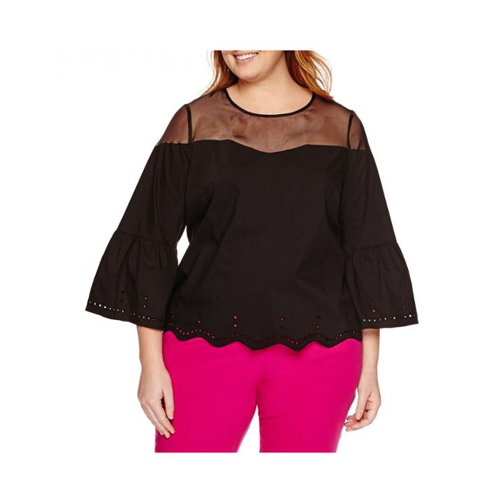 Worthington3/4 Bell Sleeve Blouse-plus