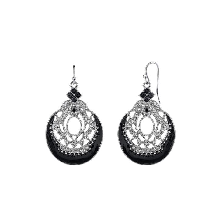 1928 Jewelry Silver-tone Black Filigree Drop Earrings