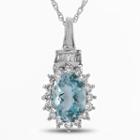 Womens Blue Aquamarine 10k Gold Pendant Necklace