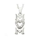 City By City Cubic Zirconia Silver-tone Vertical Mom Heart Pendant Necklace
