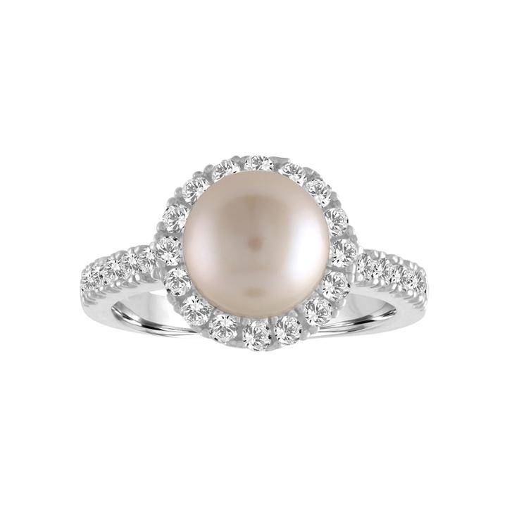 Womens Pearl & Lab-created White Sapphires Sterling Silver Cocktail Ring