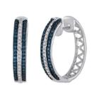 1/2 Ct. T.w. White And Color-enhanced Blue Diamond Sterling Silver Hoop Earrings