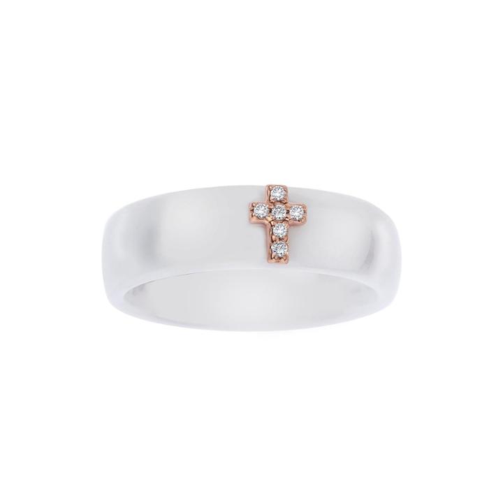 Diamond Accent White Ceramic And Sterling Silver Cross Wedding Band