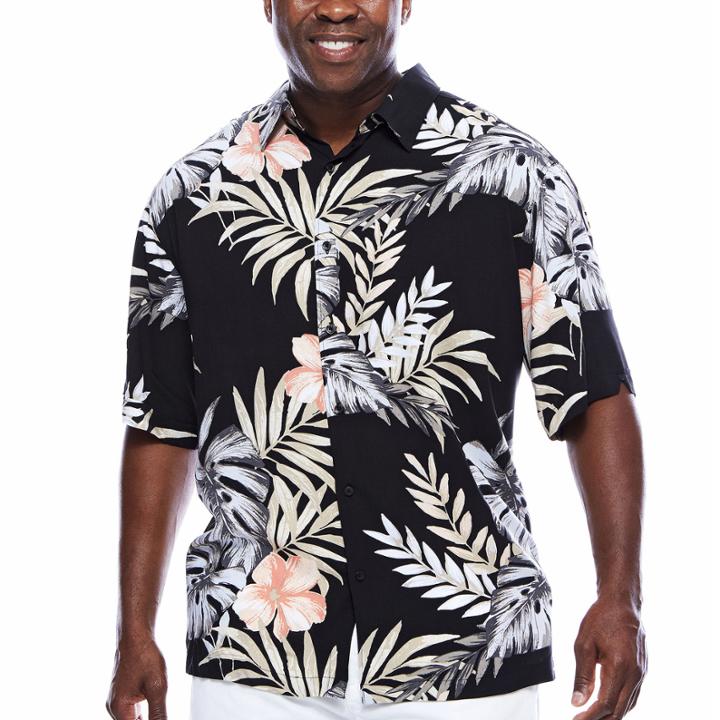 Havanera&trade; Rayon Allover Tropical Print Short Sleeve Shirt
