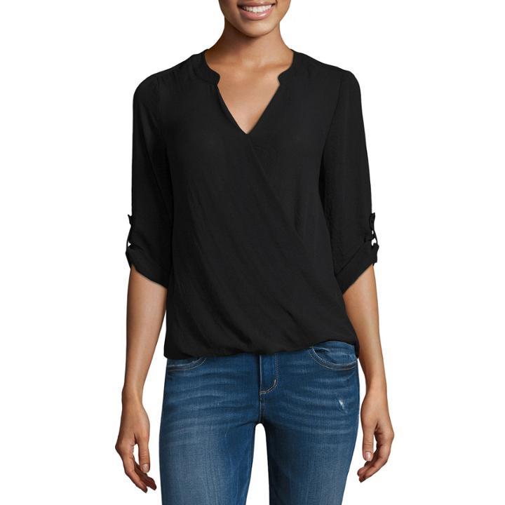 A.n.a Long Sleeve V Neck Woven Blouse