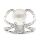 9-9.5mm Cultured Freshwater Button Pearl And Genuine White Topaz Sterling Silver Ring