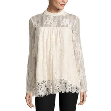 Hint Of Mint Long Sleeve Mock Neck Blouse-juniors