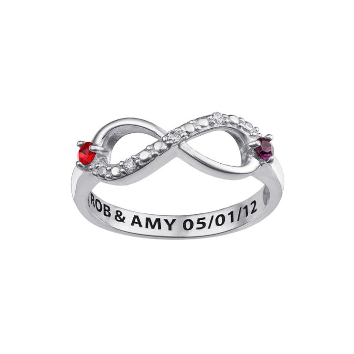 Personalized Cubic Zirconia Birthstone Sterling Silver Infinity Ring